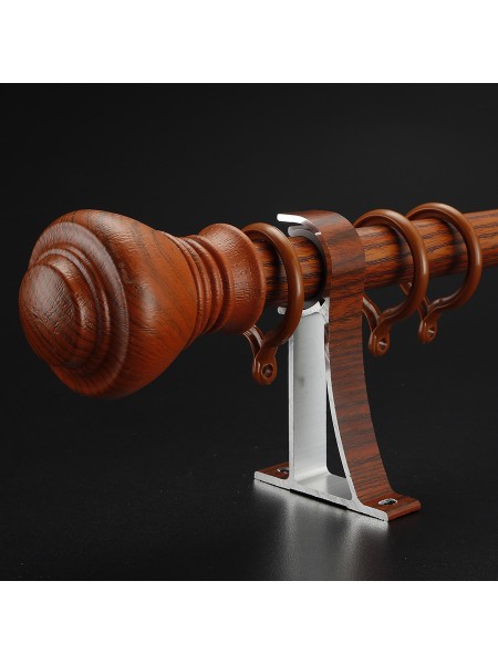 QYT2820 1-1/8" Wood Grain Nano Mute Single Curtain Rod Set Crown Finial Custom Made Teak Color