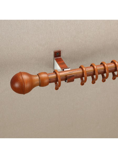 QYT2822 1-1/8" Wood Grain Nano Mute Single Curtain Rod Set Acorn Finial Custom Made Teak Color