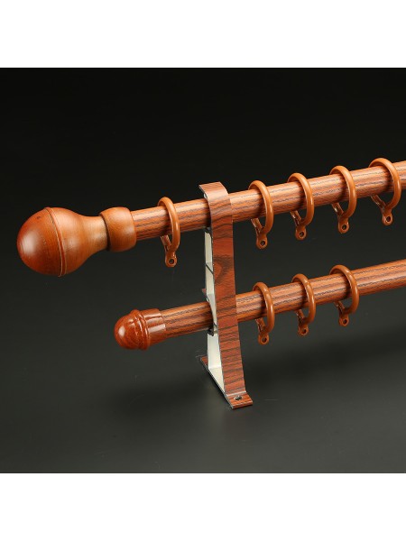 QYT2823 1-1/8" Wood Grain Nano Mute Double Curtain Rod Set Acorn Finial Custom Made (Color: Teak)