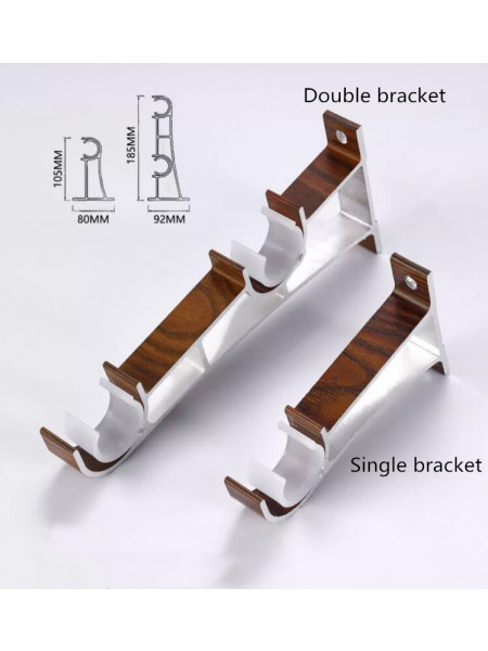 QYT5322 1-1/8" Aluminum Double Drapery Rod And Brackets Wood Look