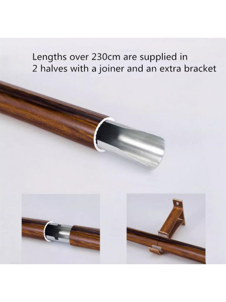 QYT5322 1-1/8" Aluminum Double Drapery Rod And Brackets Wood Look
