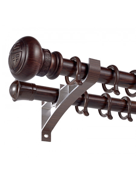 QYT5322 1-1/8" Aluminum Double Drapery Rod And Brackets Wood Look(Color: Black walnut)