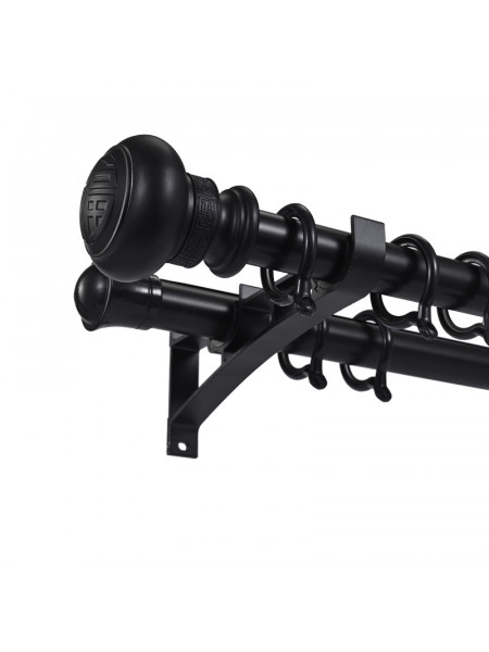 QYT5322 1-1/8" Aluminum Double Drapery Rod And Brackets Wood Look(Color: Black)