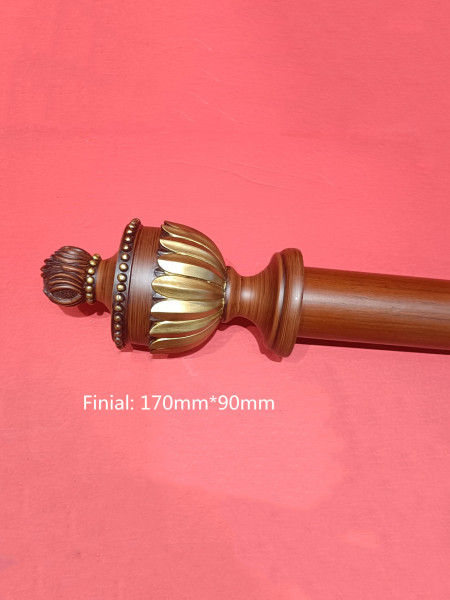 QYT67 Red Wood 2 Inches Timber Curtain Rods With Decorative Finials