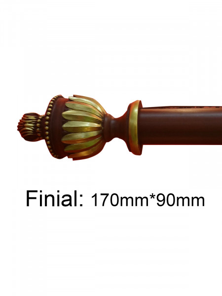 QYT67 Red Wood 2 Inches Timber Curtain Rods With Decorative Finials