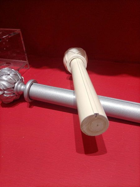 QYT85 1-3/8" White Wood Curtain Rods With Decorative Finials