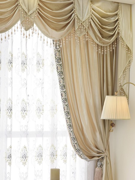 New arrival Denali Beige and Yellow Waterfall and Swag Valance and Sheers Custom Made Chenille Velvet Curtains Pair