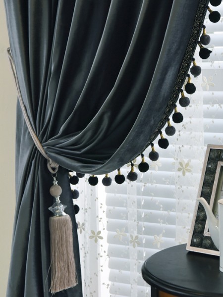 New arrival Denali Grey and Black Waterfall and Swag Valance and Sheers Custom Made Chenille Velvet Curtains Pair(Color: Charcoal)