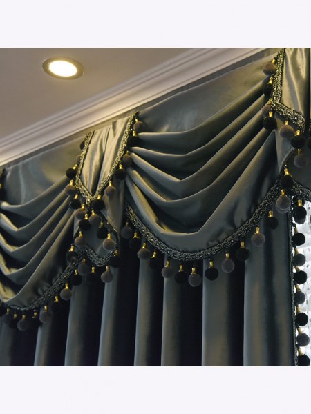 New arrival Denali Grey and Black Waterfall and Swag Valance and Sheers Custom Made Chenille Velvet Curtains Pair