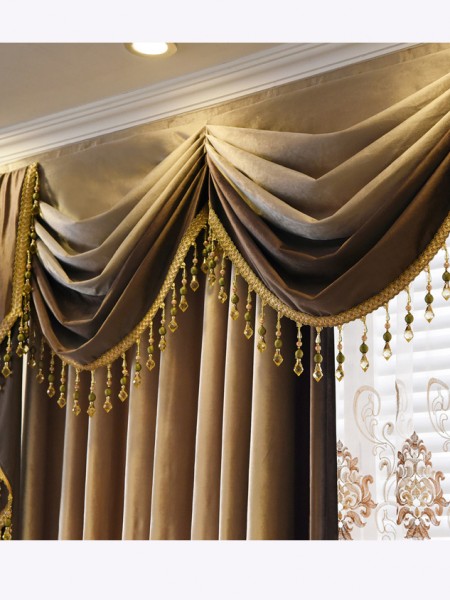 New arrival Denali Brown Plain Waterfall and Swag Valance and Sheers Custom Made Chenille Velvet Curtains