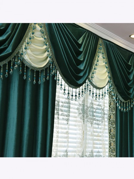 New arrival Denali Green and Blue Waterfall and Swag Valance and Sheers Custom Made Chenille Velvet Curtains