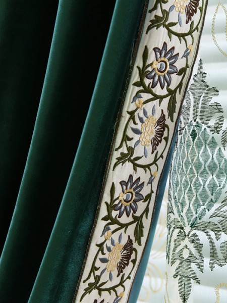 New arrival Denali Green and Blue Waterfall and Swag Valance and Sheers Custom Made Chenille Velvet Curtains(Color: Navy Green)