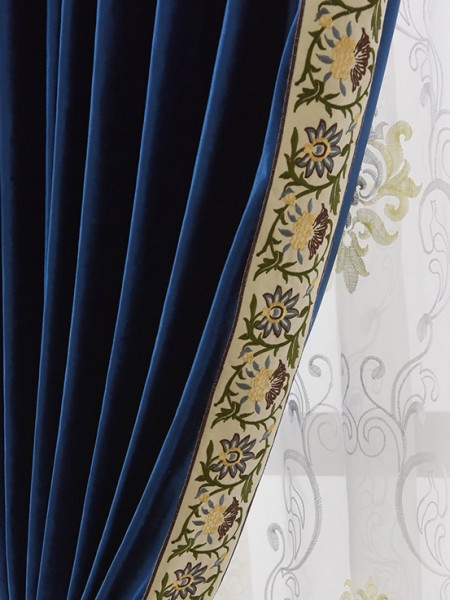 New arrival Denali Blue and Green Waterfall and Swag Valance and Sheers Custom Made Chenille Velvet Curtains(Color: Dark Blue)