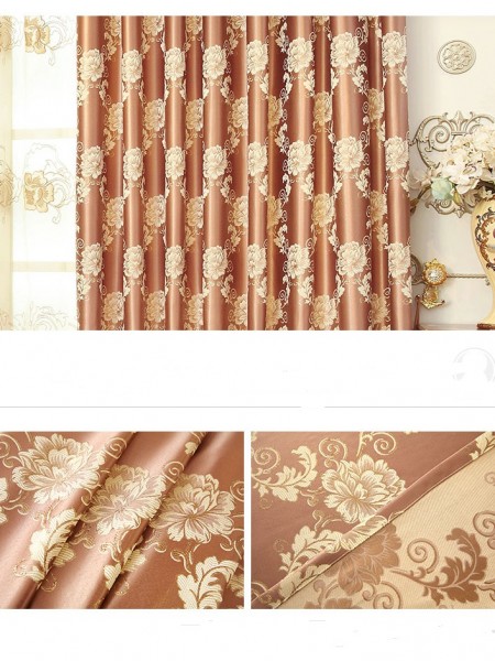 Jacquard Yellow Blue Coffee color Floral Waterfall and Swag Luxury Valance and Sheers Living room Curtains Pair in Coffee color
