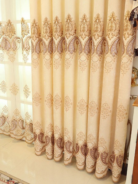 Baltic Embroidered Brown Beige Color Floral Waterfall And