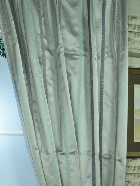 Baltic Embroidered Striped Back Tab Curtain (Color: Pale Aqua)