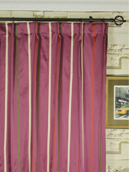 QYX104AJ Baltic Embroidered Striped Single Pinch Pleat Curtains (Color: Claret)