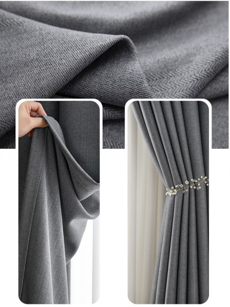 QYYL2208A Illawarra Plain Faux Linen Blackout Custom Made Curtains(Color: Grey)