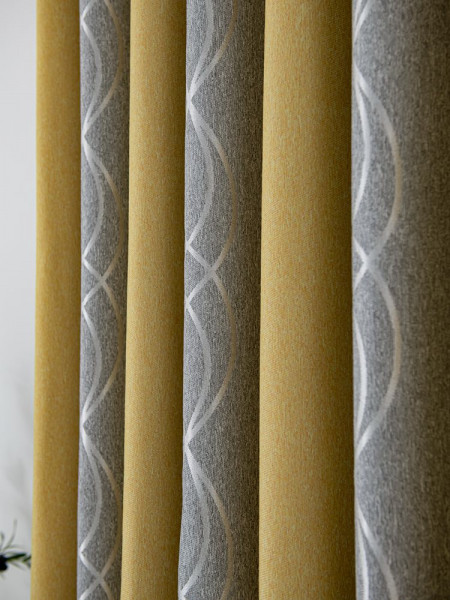 QYYL2208B Illawarra Plain Faux Linen Stripe Blackout Custom Made Curtains(Color: Grey yellow)
