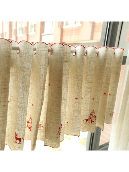 Winston Elk Embroidered Grommet Cafe Curtains for Kitchen and Bathroom Red Elk Color