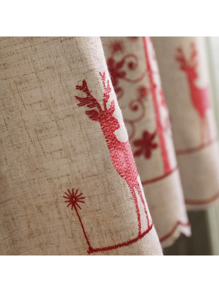 Winston Elk Embroidered Grommet Cafe Curtains for Kitchen and Bathroom Fabric Details