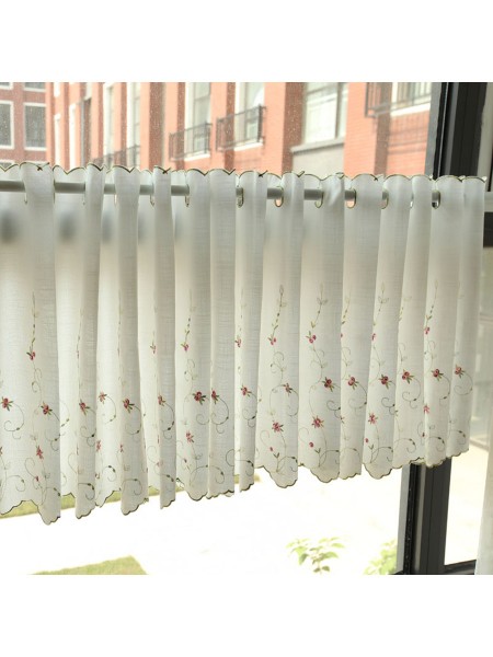 Winston Little Rose Embroidered Grommet Cafe Curtains for Kitchen and Bathroom White Color