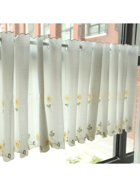Winston Daisy Embroidered Grommet Cafe Curtains for Kitchen and Bathroom (Color: White)