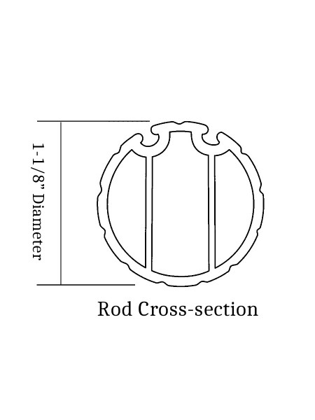 QYR3120 1-1/8" Diameter Rome Antique Color Custom Single Curtain Rods Cross-section
