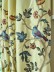 Morgan Beige & Blue Embroidered Bird Tree Grommet Faux Silk Curtains Ready Made Fabric Details