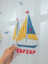 QY24H06G High Quality Children Chenille Embroidered Blue Sailboats Custom Made Curtains