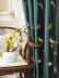 QYL2020C Silver Beach Embroidered Ginkgo Leaves Faux Silk Custom Made Curtains(Color: Dark green)