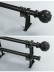 QYR53 1-1/8" Diameter Wood Grain Super Thick Aluminum Alloy Single Double Curtain rod sets(Color: Black)
