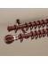 QYT2721 1-1/8" Super Thick Wood Grain Round Double Curtain Rod Set Metal Finial Red Wood Color