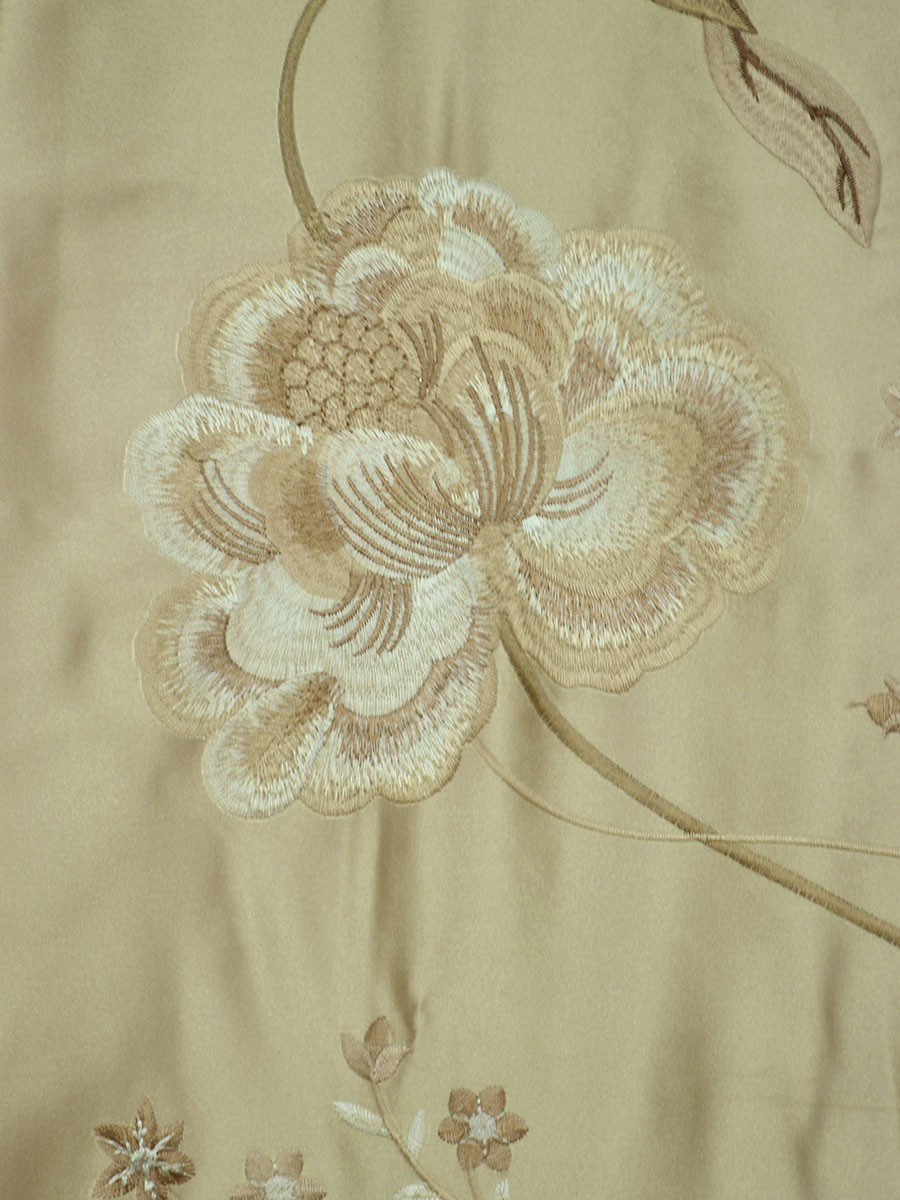 120 Inch Extra Wide Morgan Deep Champagne Embroidered Floral Faux