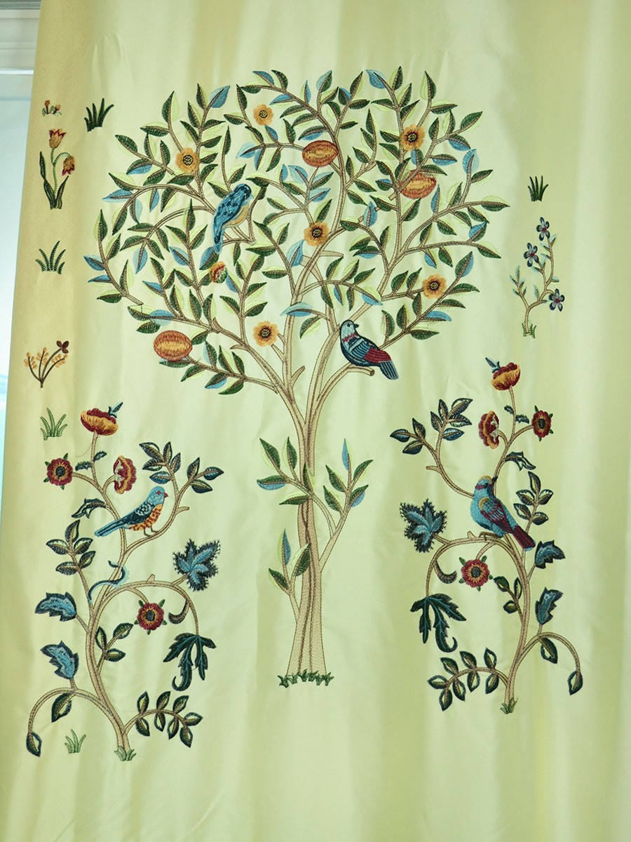 120 Inch Extra Wide Morgan Beige Amp Blue Embroidered Bird