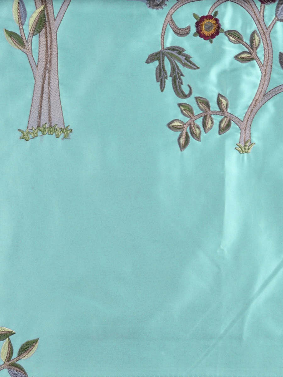 120 Inch Extra Wide Morgan Beige Amp Blue Embroidered Bird