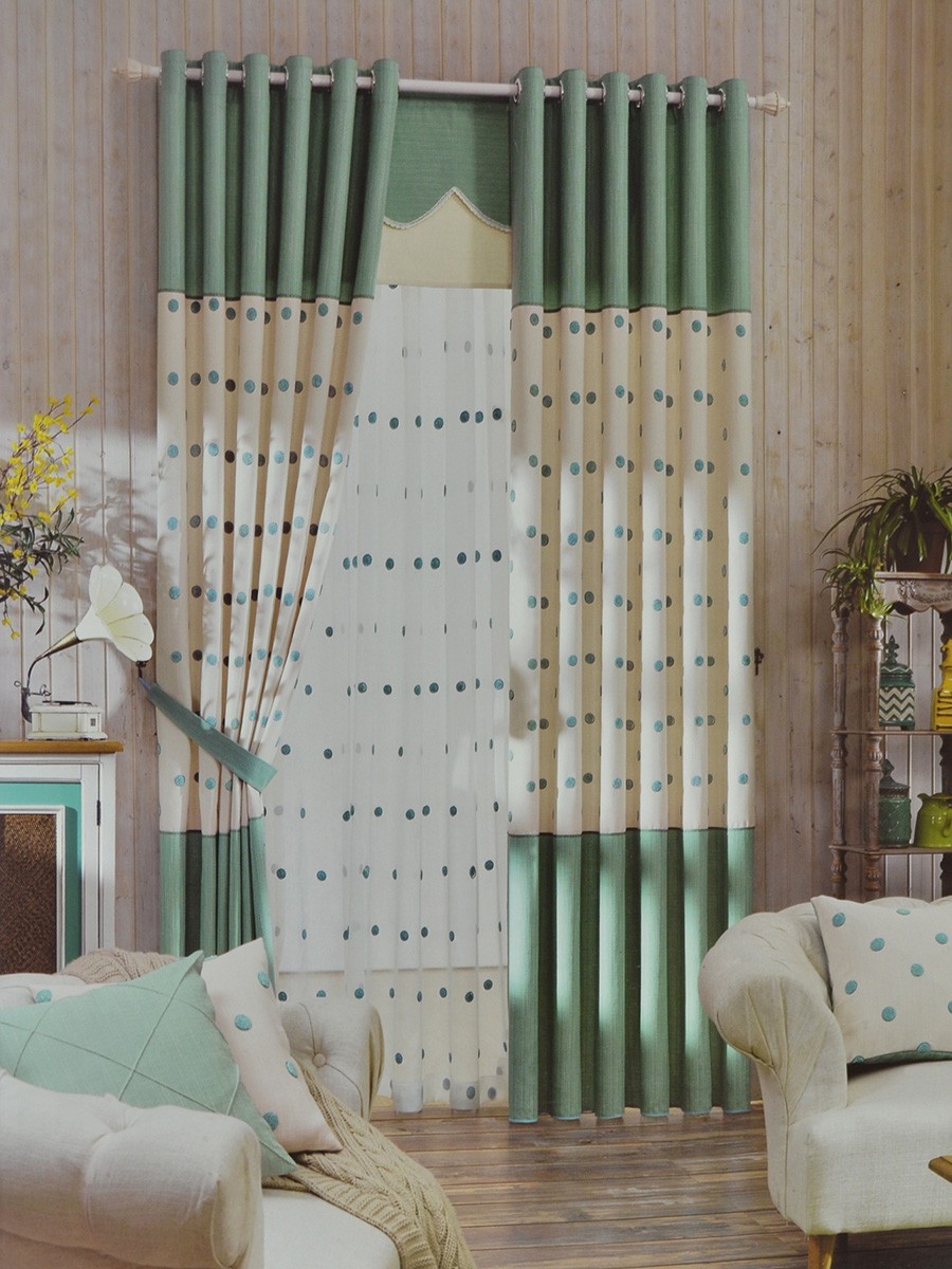 Eclipse Embroidered Polka Dot Stitching Style Grommet Curtain