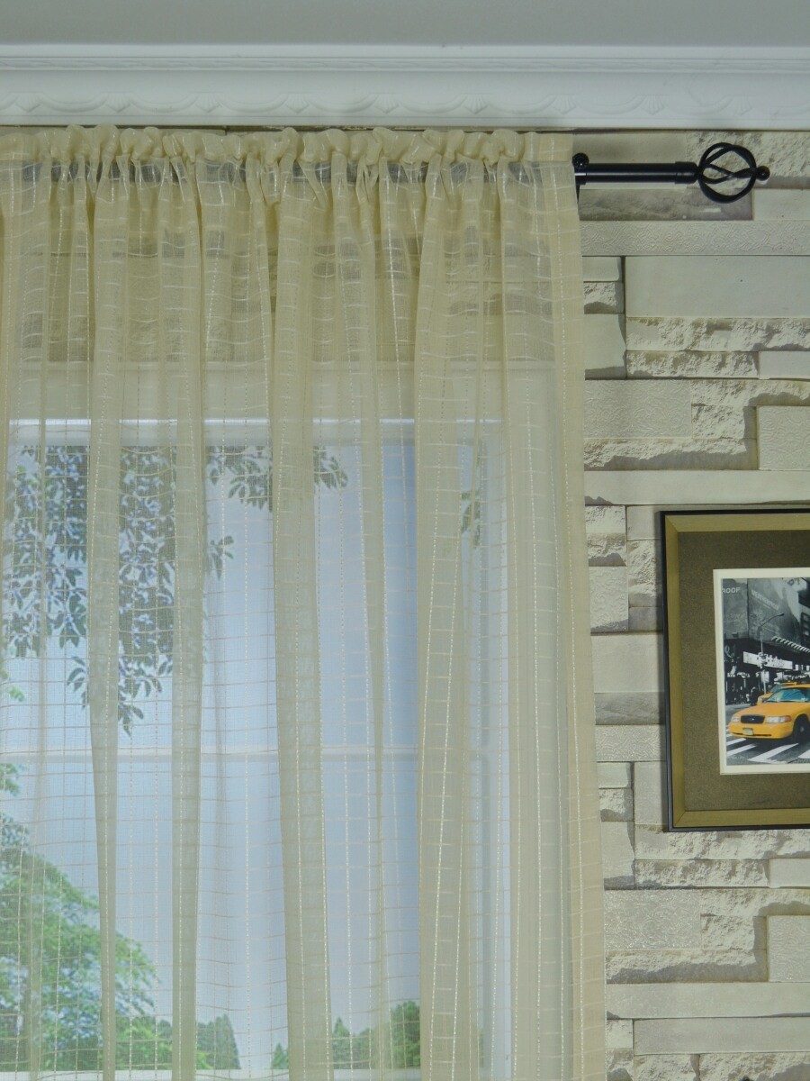 Qy7151soe Laura Small Plaid Polyester Rod Pocket Sheer Curtains