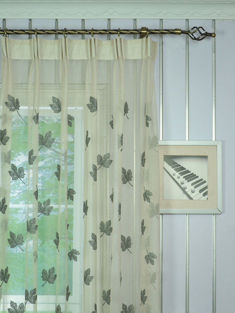 Elbert Maple Leaves Embroidered Custom Made Sheer Curtains