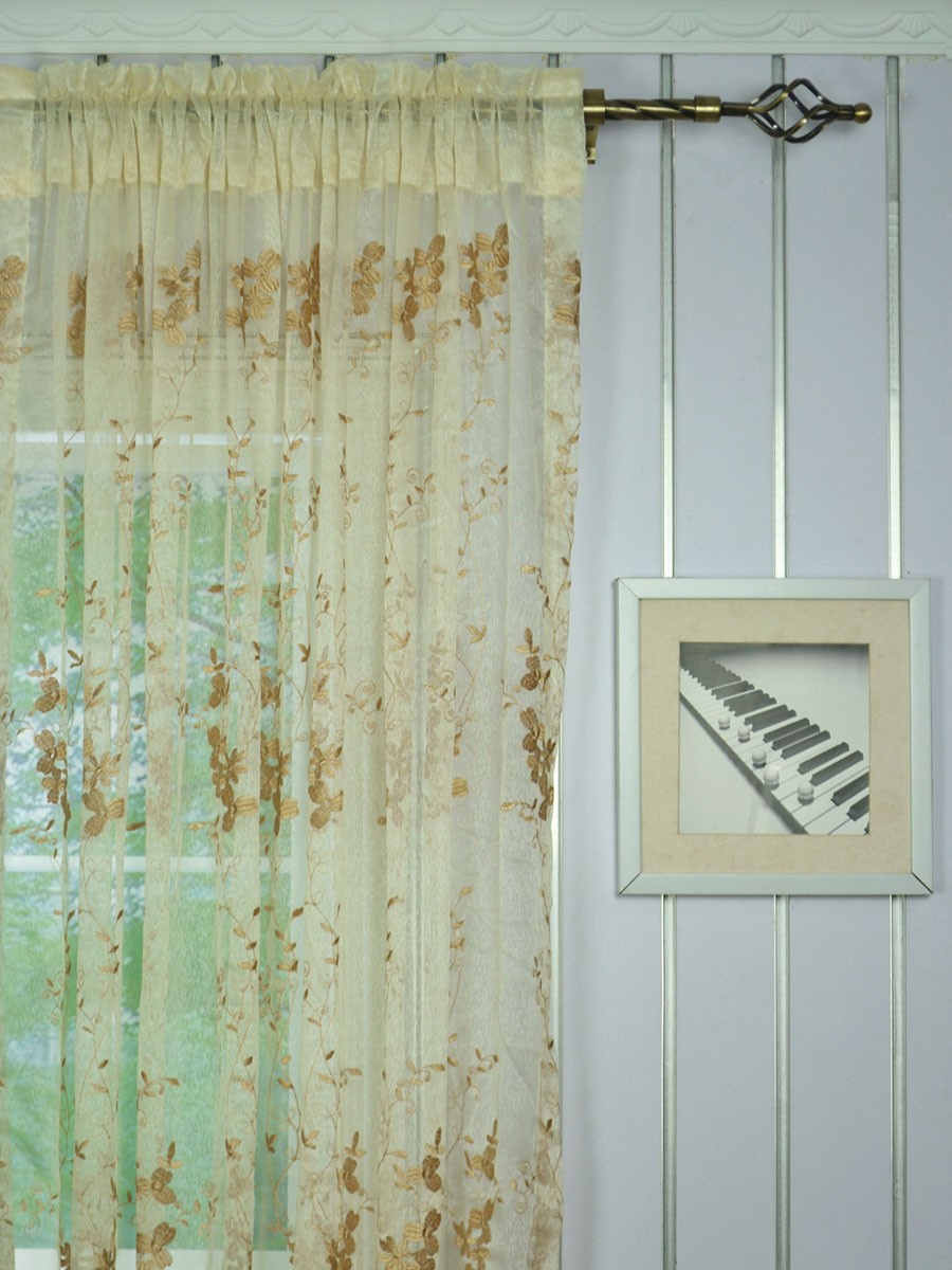 Elbert Vine Leaves Embroidered Custom Made Sheer Curtains
