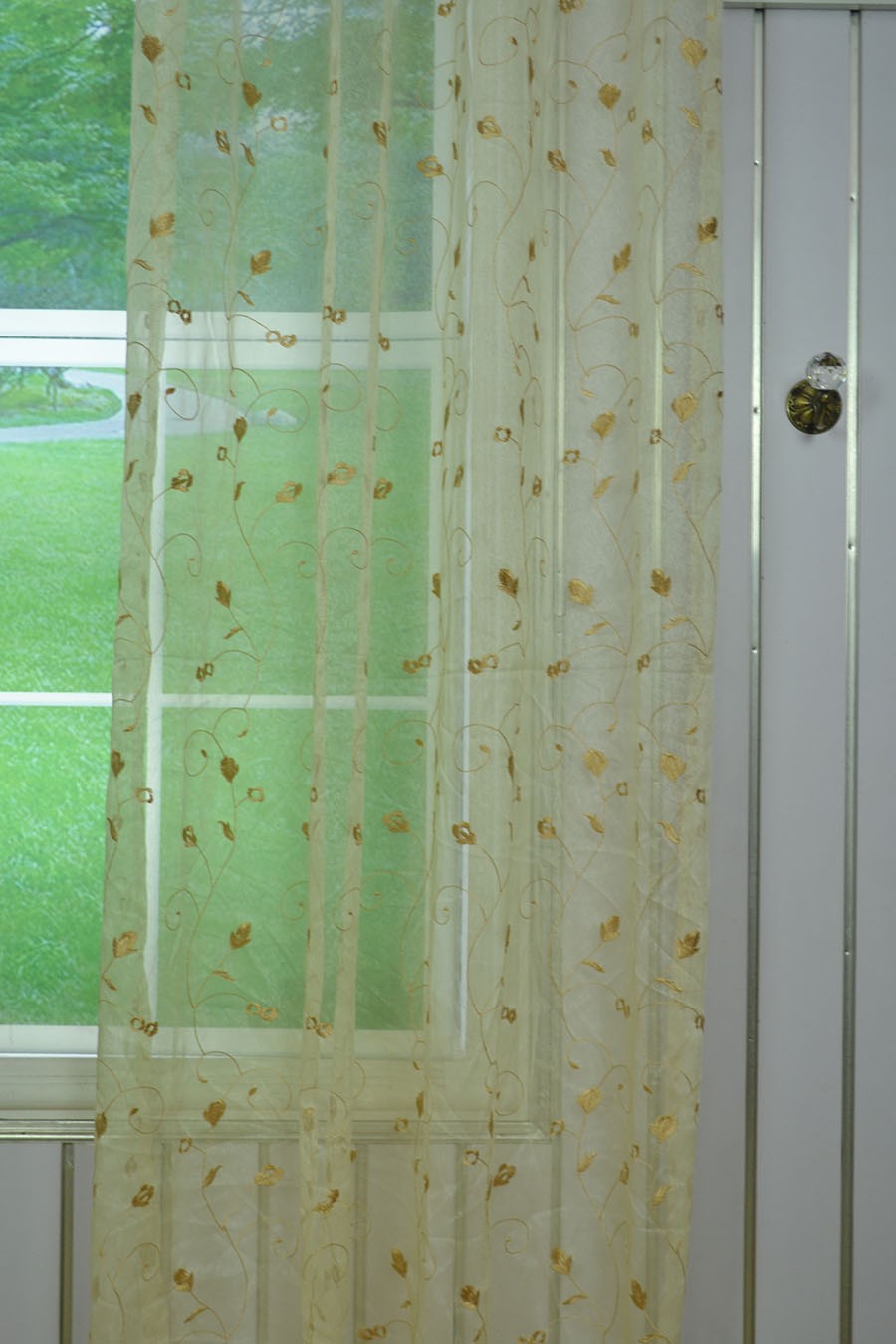 Elbert Floral Embroidered Custom Made Sheer Curtains White