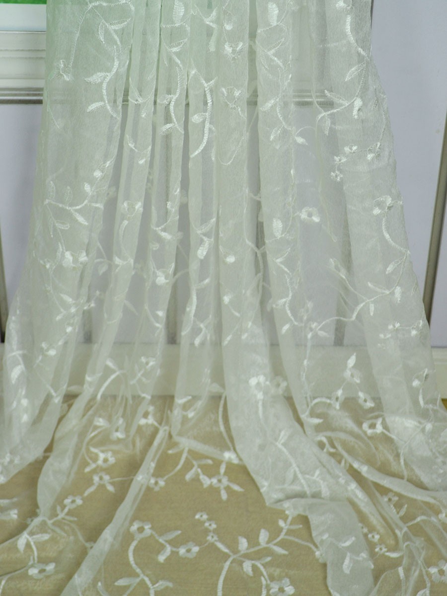 Elbert Branch Floral Pattern Embroidered Rod Pocket White