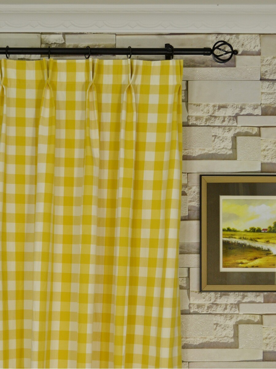 Moonbay Small Plaids Double Pinch Pleat Cotton Extra Long Curtain 108