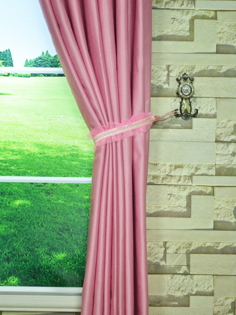 Swan Pink And Red Solid Double Pinch Pleat Ready Made Curtains