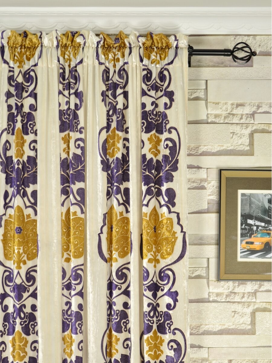 Hebe Floral Damask Rod Pocket Velvet Curtains