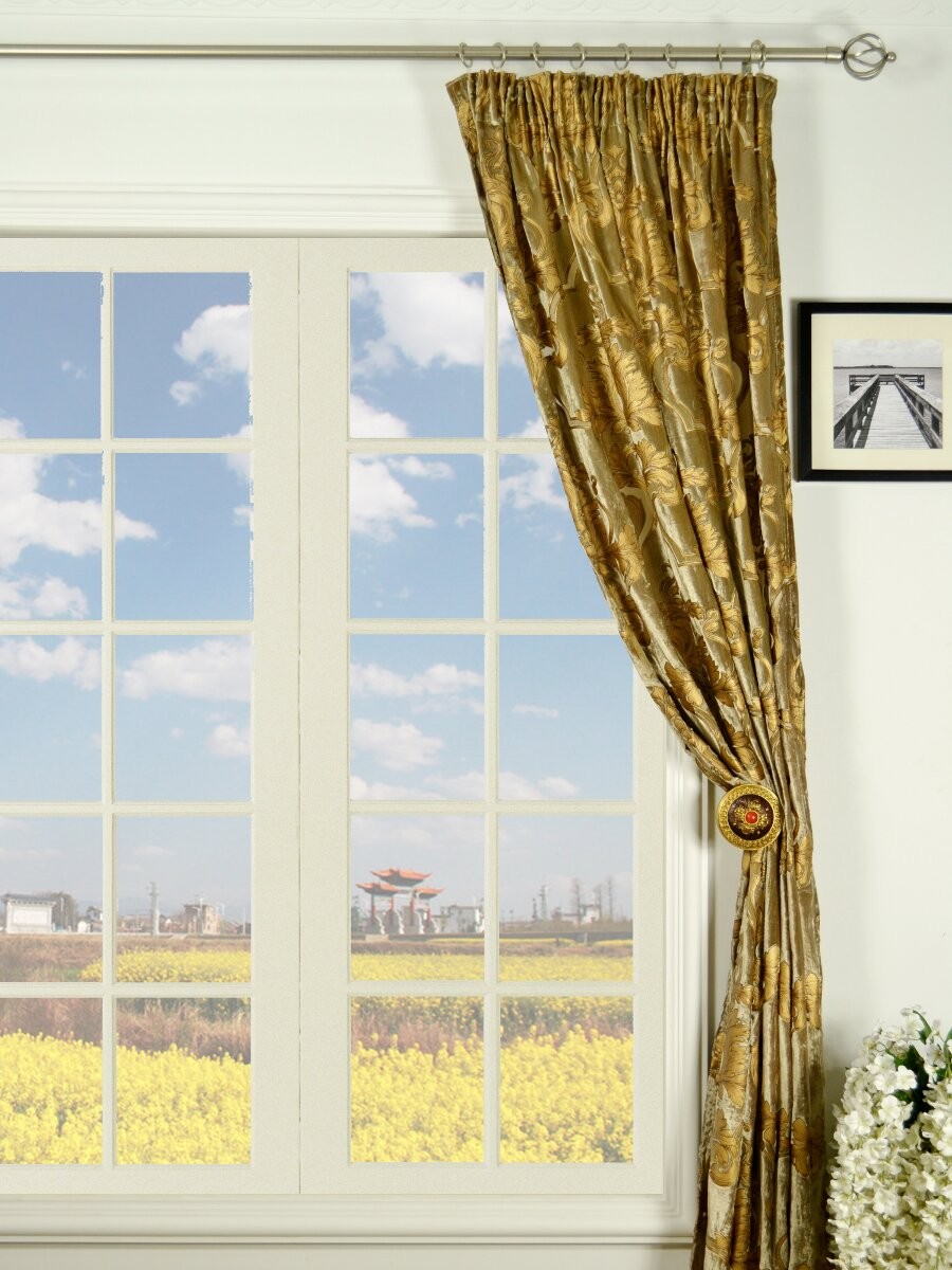 Hebe Regal Floral Damask Pencil Pleat Velvet Curtains