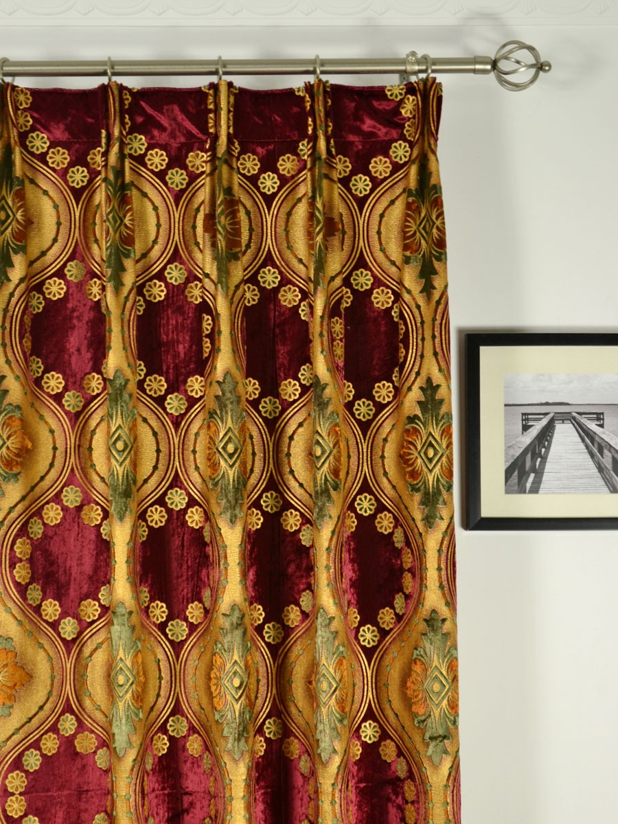 Maia Vintage Damask Versatile Pleat Velvet Curtains