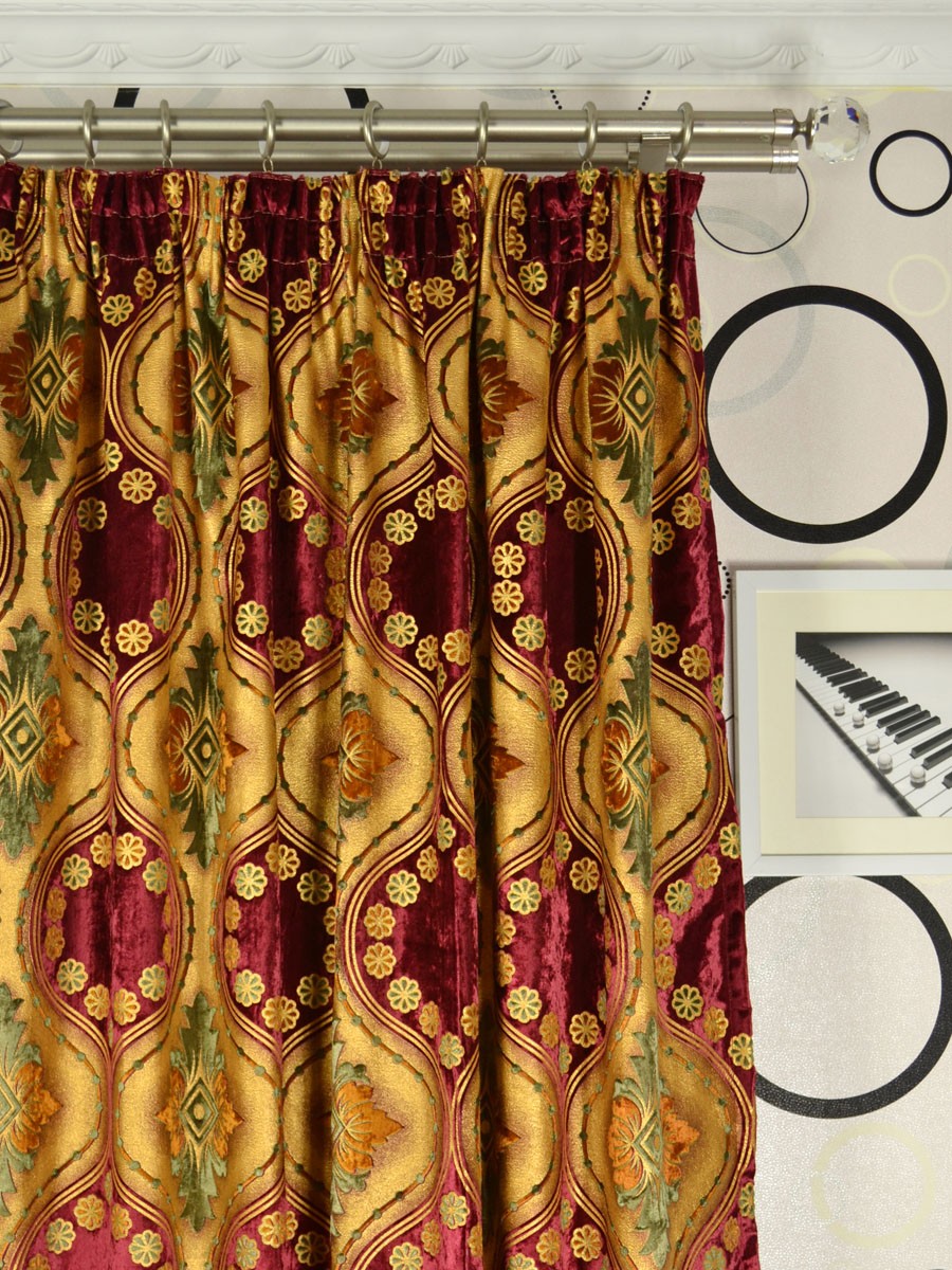 Maia Vintage Damask Pencil Pleat Velvet Curtains