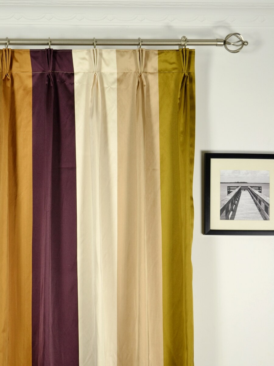 Silver Beach Bold Stripe Triple Pinch Pleat Faux Silk Curtains