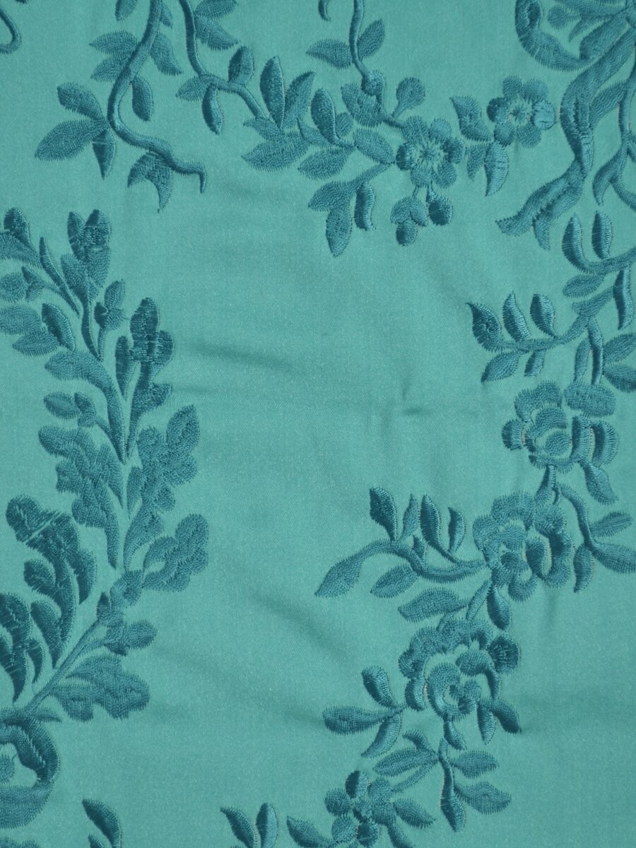 Silver Beach Embroidered Plush Vines Pencil Pleat Faux Silk Curtains